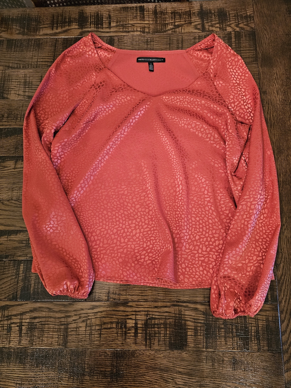White House Black Market Coral Red Long-Sleeve V-Neck Blouse